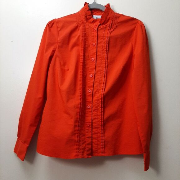 Worthington vintage inspired High Neck Red Puff Shoulder Pleated Cotton Medium - Picture 7 of 12